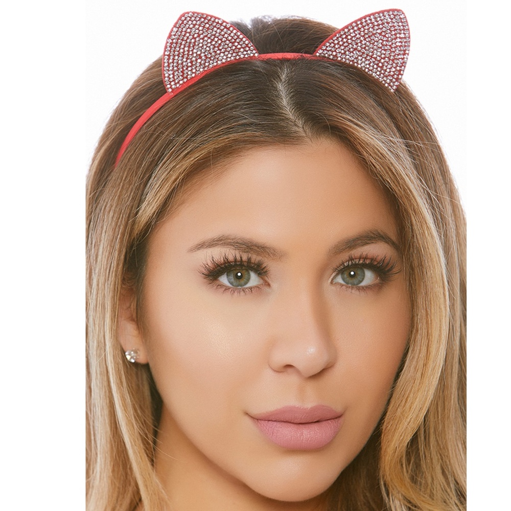 Red Rhinestone Cat Ears Headband